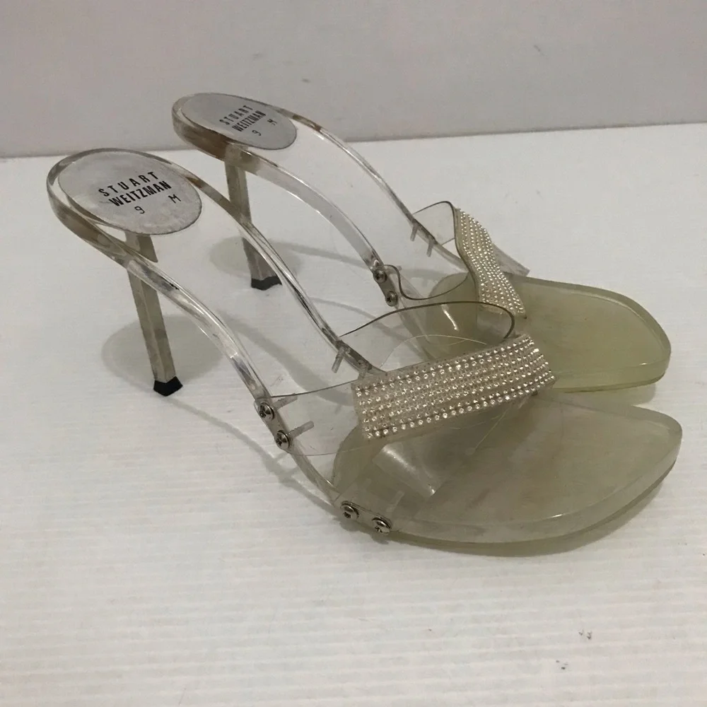 Stuart Weitzman Women's Clear Heel and Crystal Size 9M